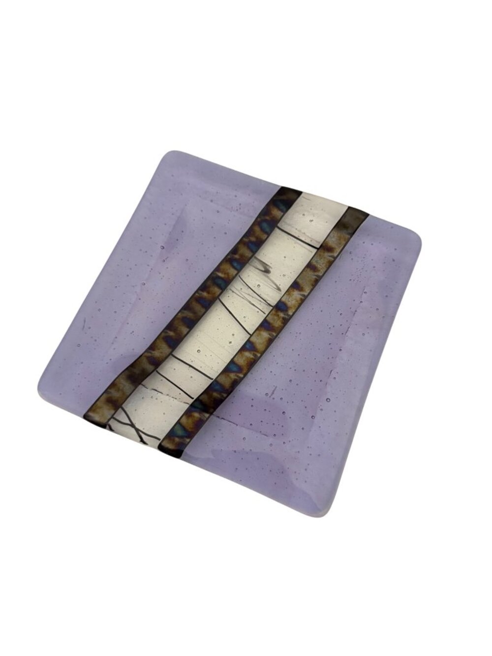 Contemporary Studio Dichroic Iridescent Square Trinket Dish Plate 5.75 X 6